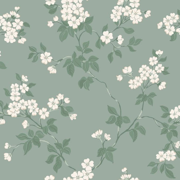 Sample - Karin - Apple Blossom Wallpaper - Green