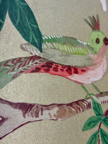 Birds Sing and Flowers Bloom Wallpaper - Gold Green