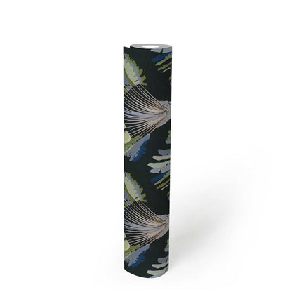 Watercolour Fan Trees Wallpaper - Black/Blue - Discontinuing