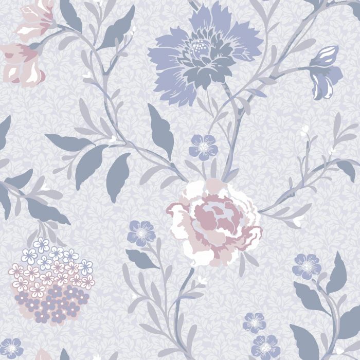 Sample - Vildros - Large Floral Wallpaper - Blue