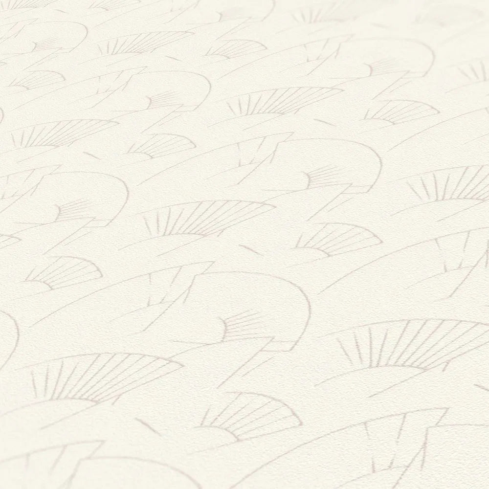 Sample - Deco Fanfare Metallic Wallpaper - Karl Lagerfeld - White