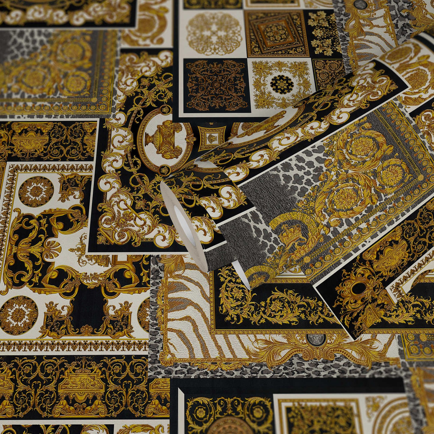 Versace Tapestry Wallpaper - Gold/Silver/Black/White