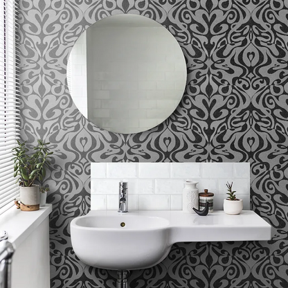 Woodstock Wallpaper - Silver Foil/Black