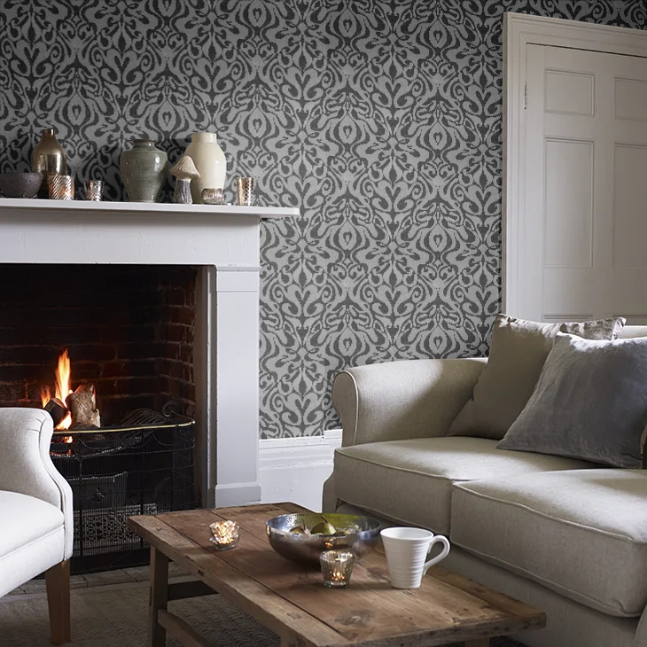 Woodstock Wallpaper - Silver Foil/Black