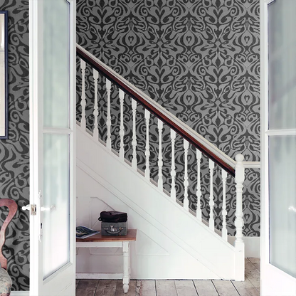 Woodstock Wallpaper - Silver Foil/Black