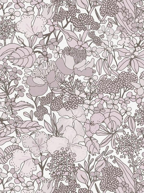 Sample - Floral Impression Wallpaper - Grey & White