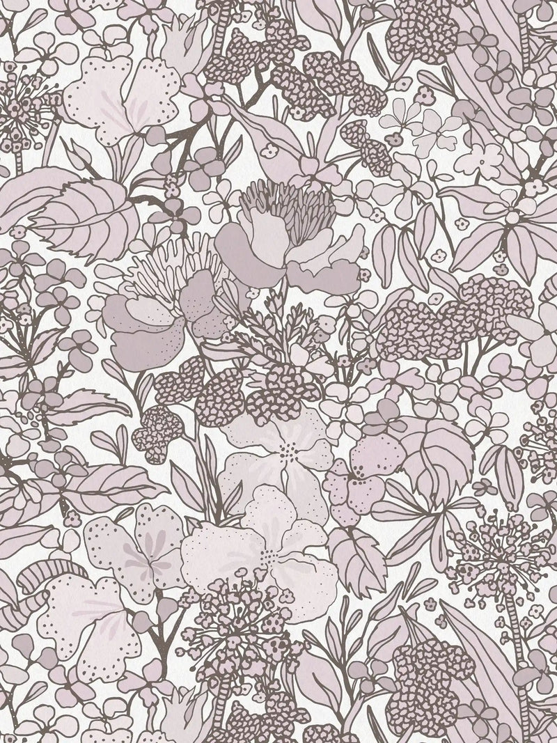 Sample - Floral Impression Wallpaper - Grey + White