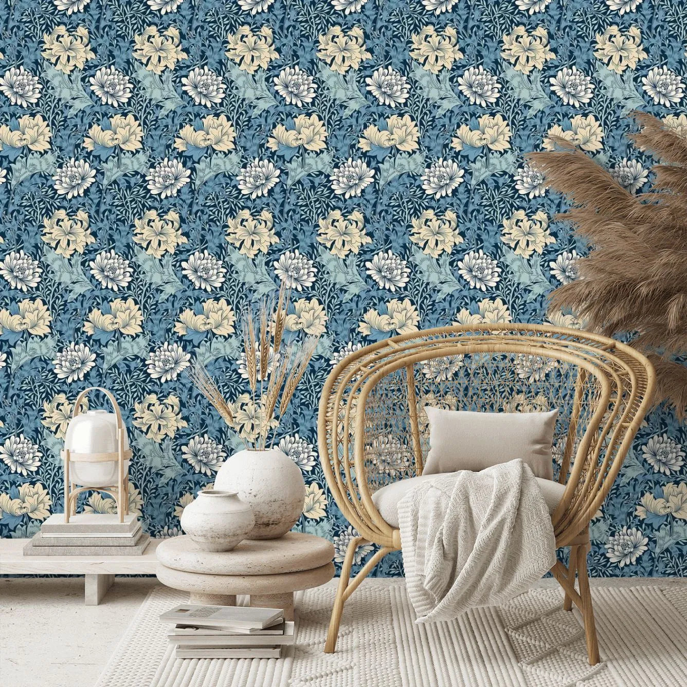 Chrysanthemum - Eden by Morris Wallpaper - Navy Mix