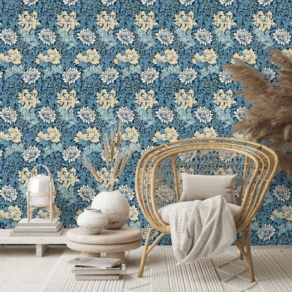 Chrysanthemum - Eden by Morris Wallpaper - Navy Mix