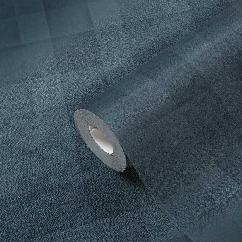 Bistro Plaid - Checkered Wallpaper - Blue