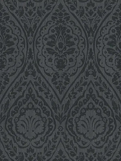 Textured Damask Textured Wallpaper - Grey/Black