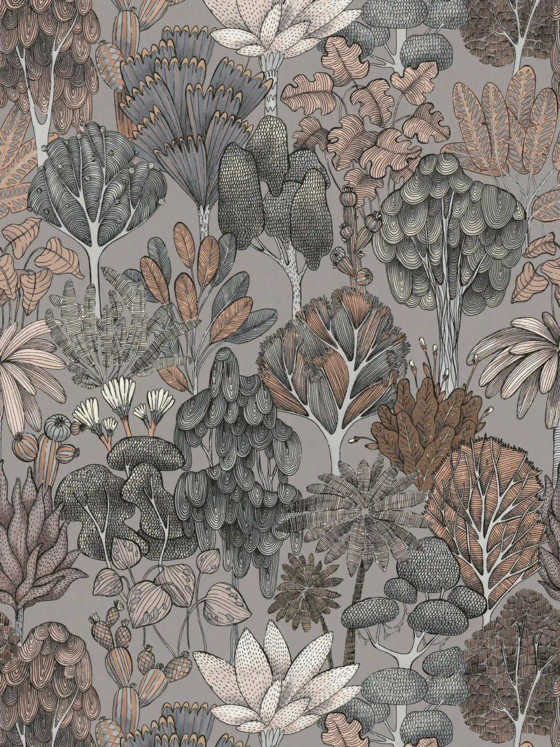 Sample - Exotic Oasis Wallpaper - Grey/Cream