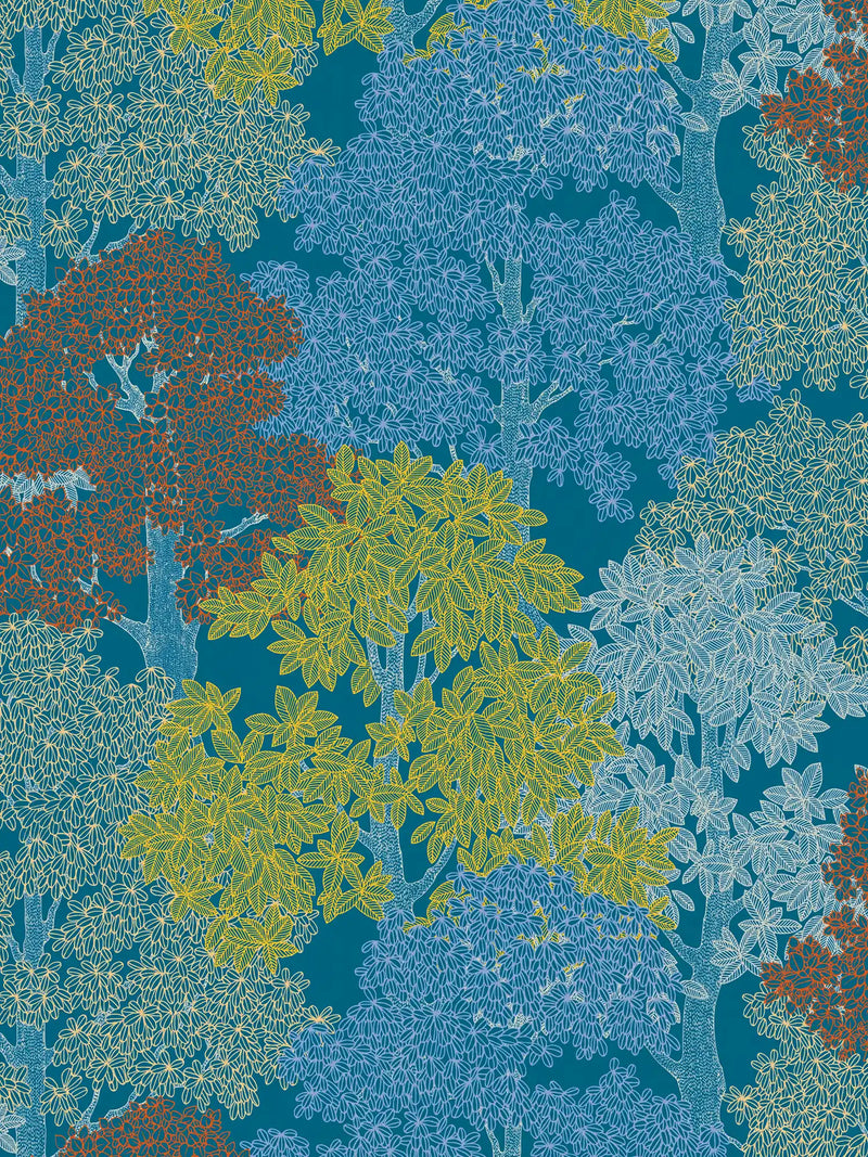 Colourful Forest Trees Wallpaper - Blue
