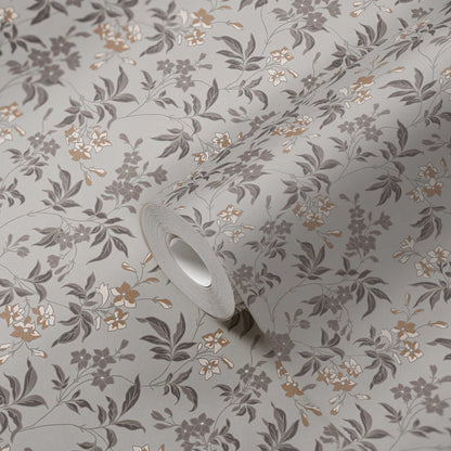 Jasmin - Floral Wallpaper - Grey