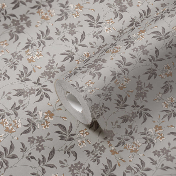 Sample - Jasmin - Floral Wallpaper - Grey