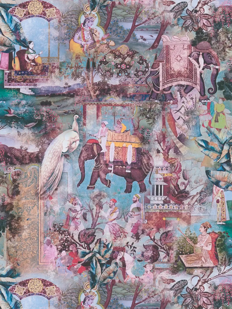Elephant Parade – Vintage Wallpaper –  Azure