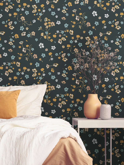 Paradise Blooms Wallpaper - Black - Discontinuing