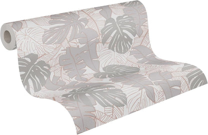 Metallic Monstera Fronds Wallpaper - House of Turnowsky - Beige