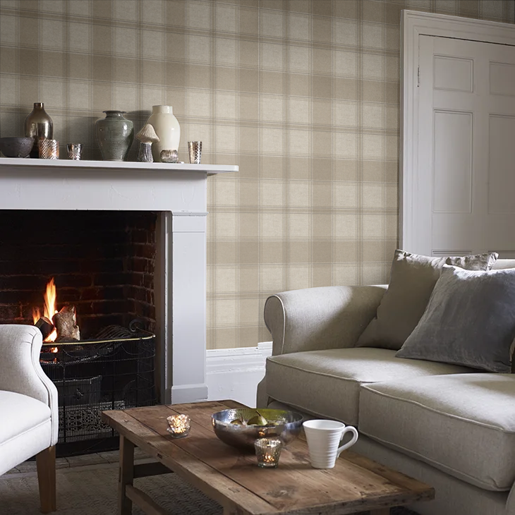 Carmella Check Wallpaper (Vinyl) - Beige