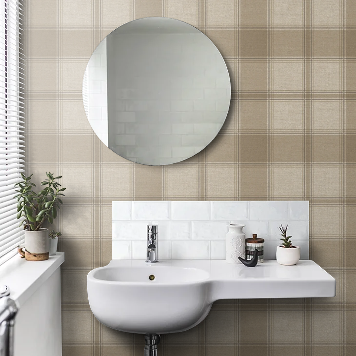 Carmella Check Wallpaper (Vinyl) - Beige