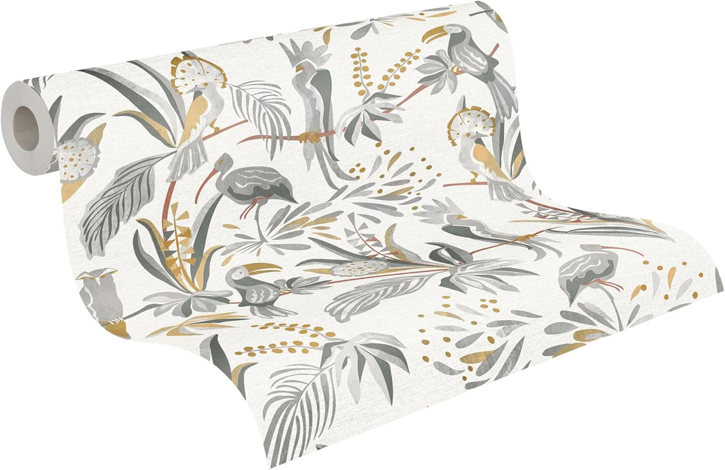 Jungle Birds Vinyl Wallpaper - White/Grey