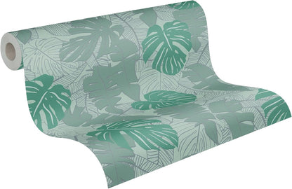 Metallic Monstera Fronds Wallpaper - House of Turnowsky - Green