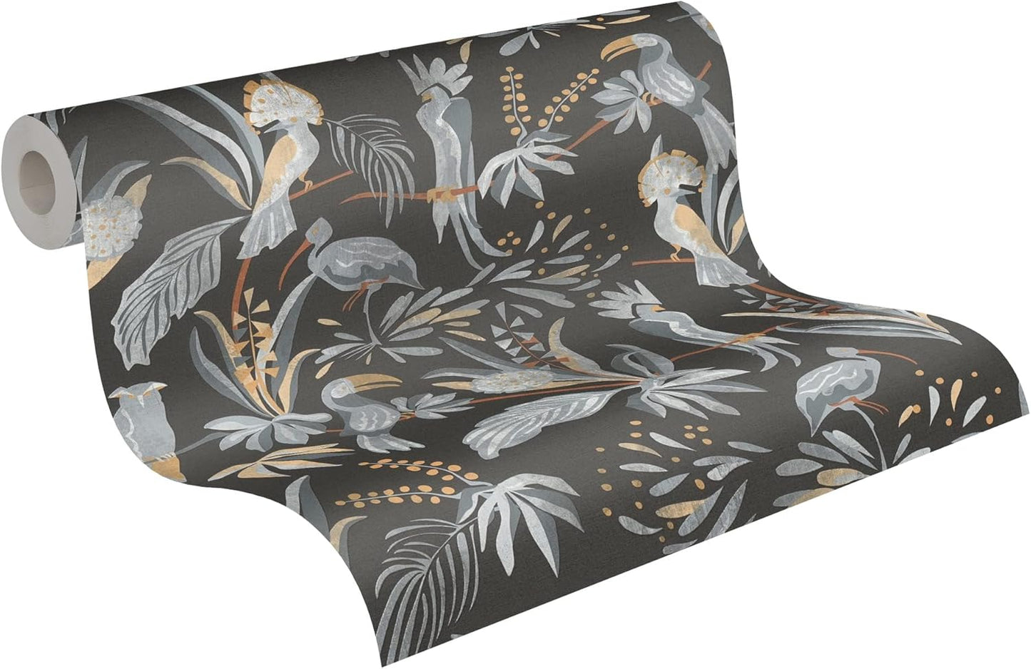 Jungle Birds Vinyl Wallpaper - Black/Grey