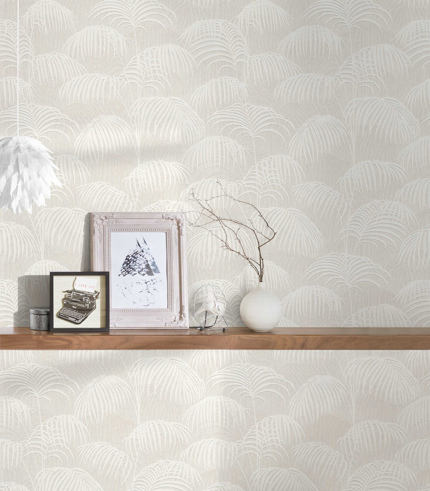 Textured Palm Silk Wallpaper - Cream and White - Discontinuing