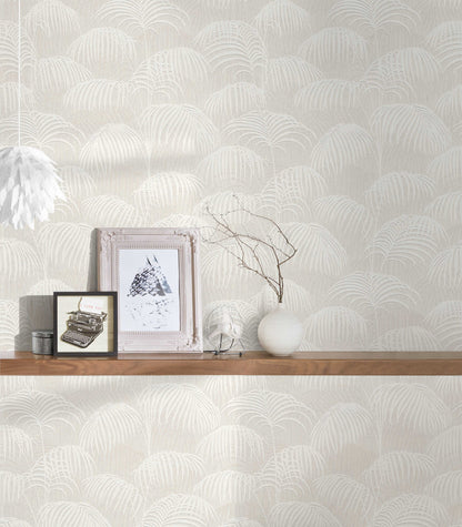 Textured Palm Silk Wallpaper - Cream and White - Discontinuing