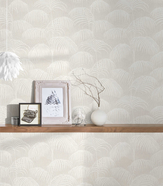 Textured Palm Silk Wallpaper - Cream and White - Discontinuing