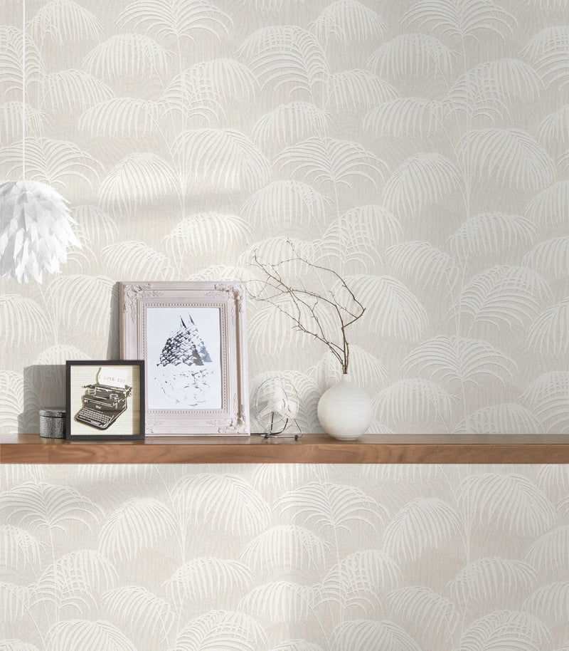 Textured Palm Silk Wallpaper - Cream and White