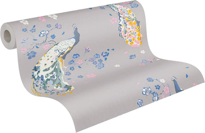 Majestic Peacock & Blossom Wallpaper - House of Turnowsky - Grey/Blue