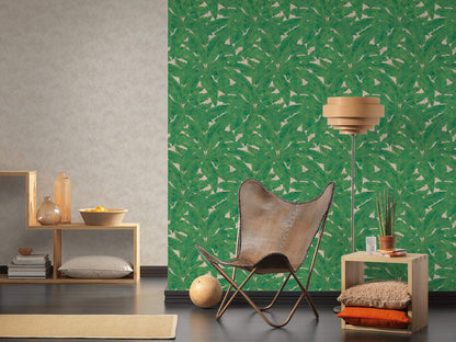 Tropical Escape - Metallic Wallpaper - Green/Beige