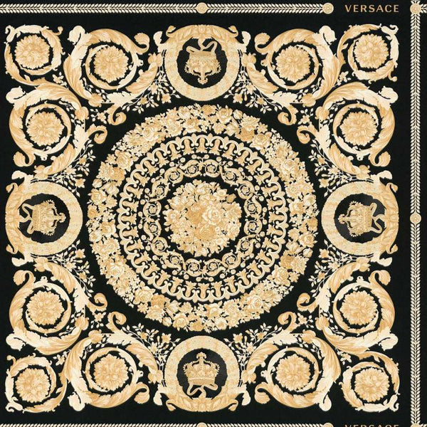 Sample - Versace Crown Moulding Wallpaper - Black/Gold/Creme