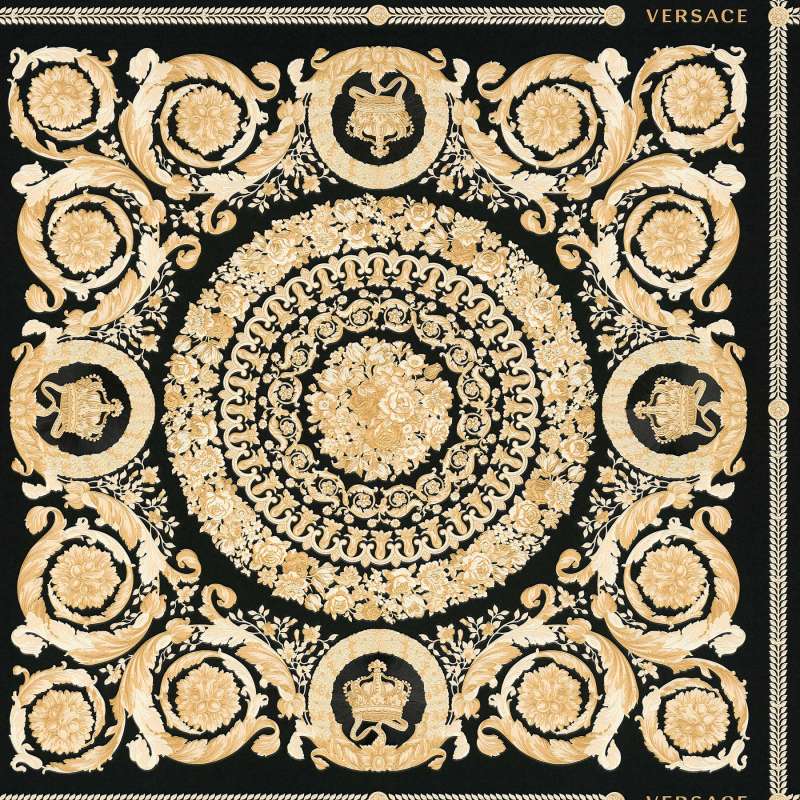 Sample - Versace Crown Moulding Wallpaper - Black/Gold/Creme