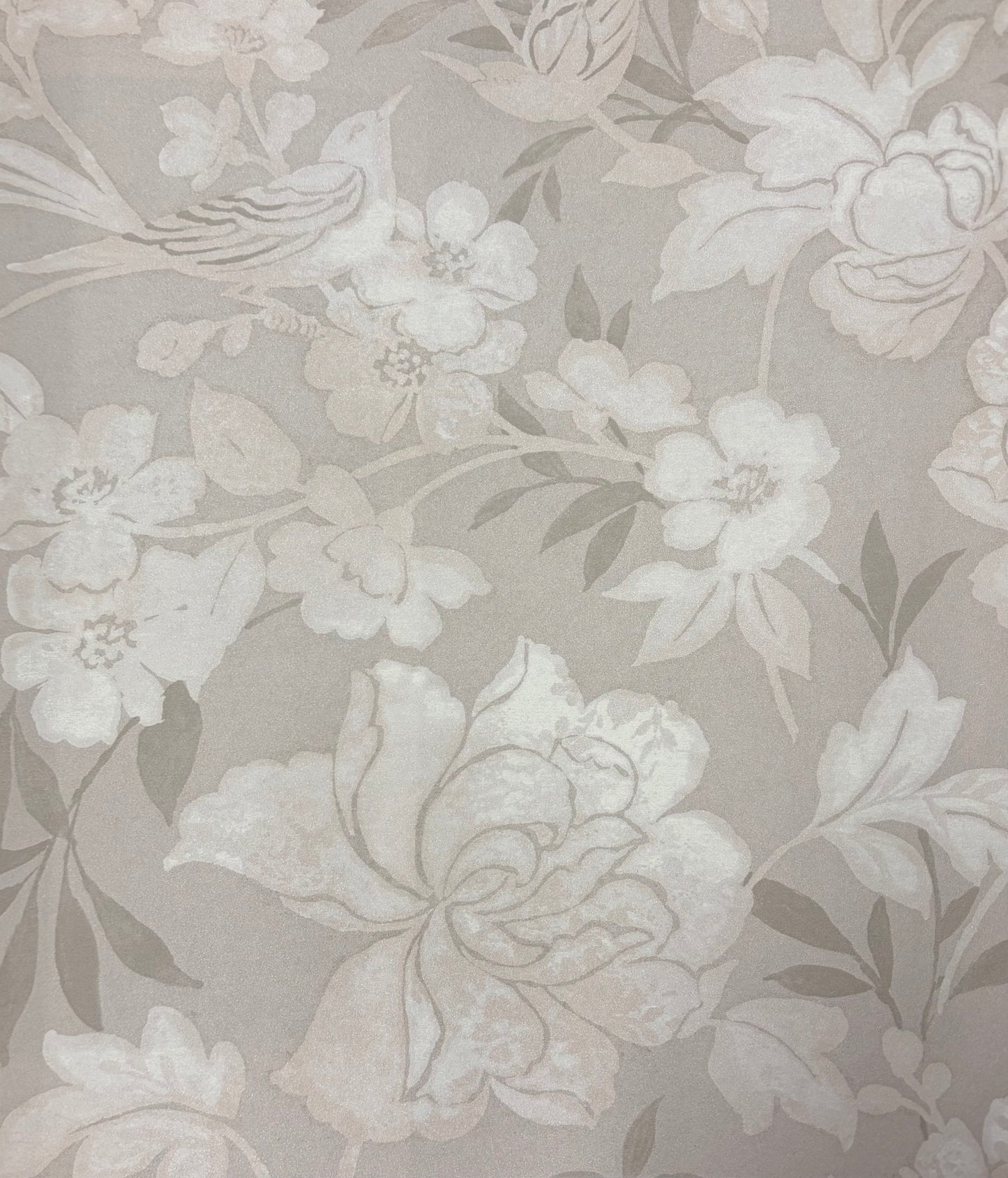 Blooms and Birds Wallpaper - Ecru Shimmer