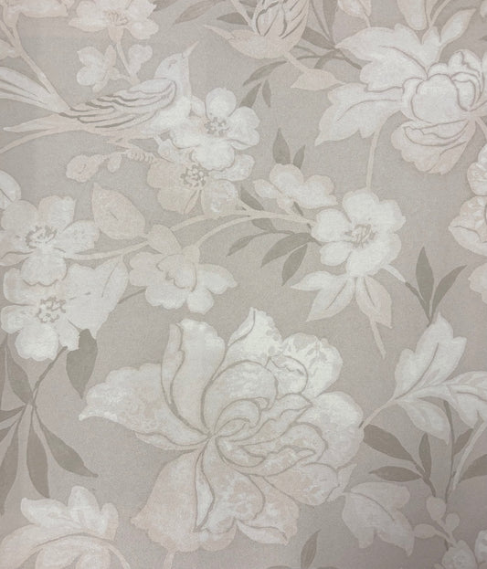 Blooms and Birds Wallpaper - Ecru Shimmer