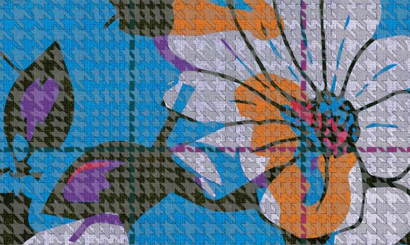 Flower Plaid 1 Mural - Blue - Custom Sized Wallpaper Mural (per m2)
