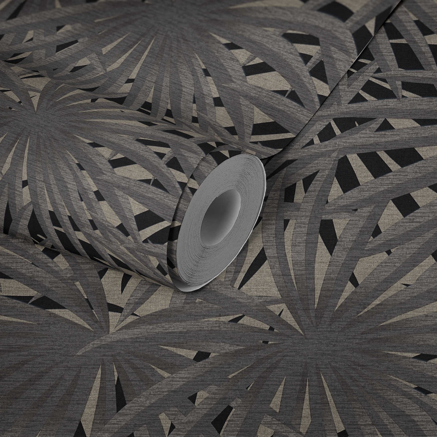 Marrakech Palms Wallpaper - Grey/Metallic Silver/Black