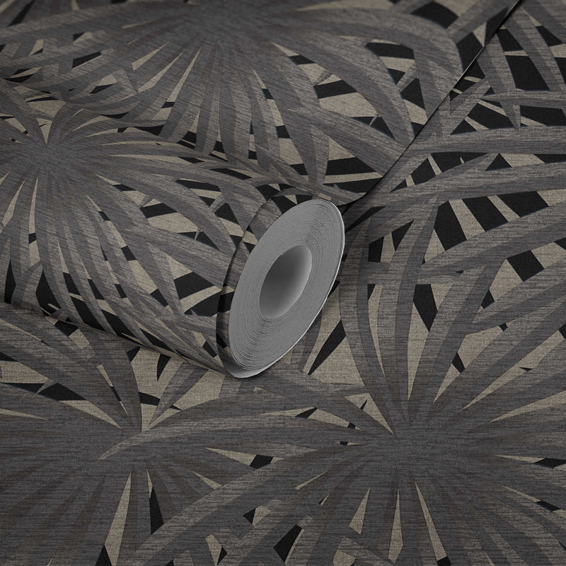 A4 Sample Marrakech Palms Wallpaper - Grey/Metallic/Black