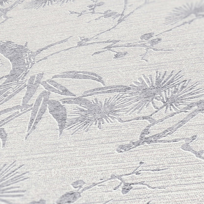 Tokyo Garden Wallpaper - Metallic/White