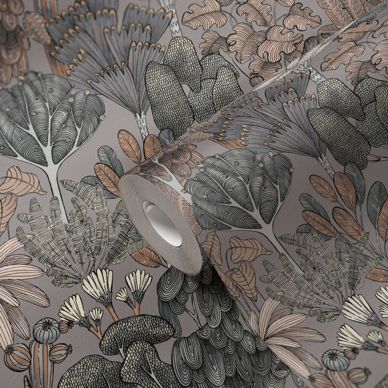 Exotic Oasis Wallpaper - Grey/Cream