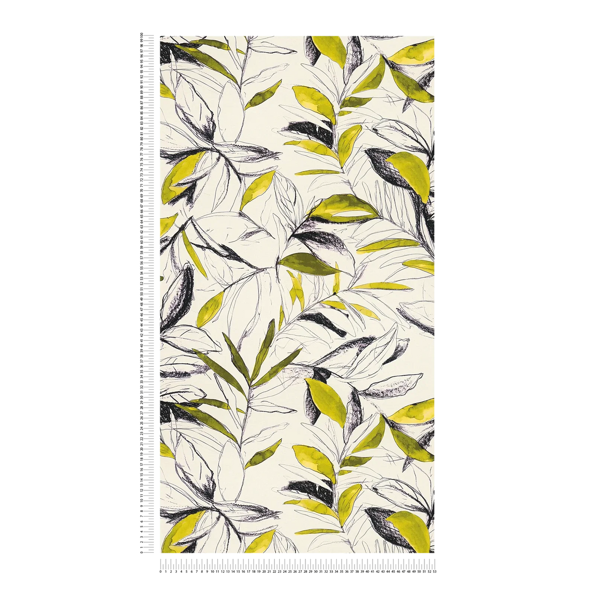 Inkleaf Sketched Leaf Vinyl Wallpaper – Lime/Black