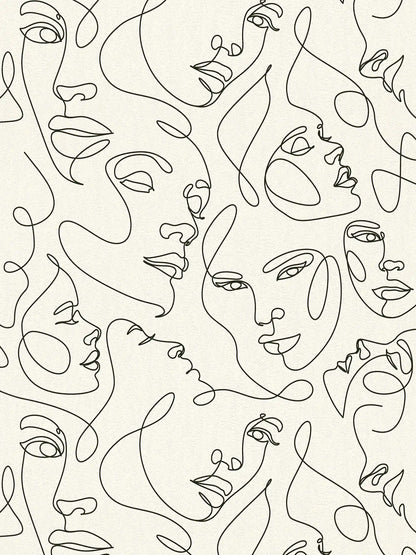 Muse Line Art Face wallpaper in black/white – flat pattern