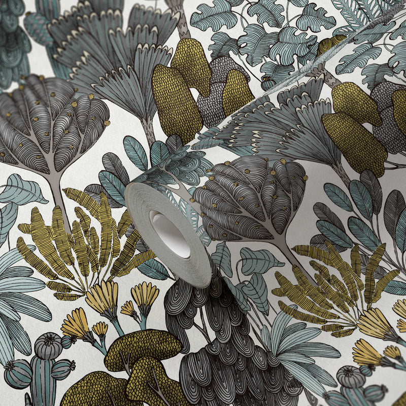 Exotic Oasis Wallpaper - White/Green