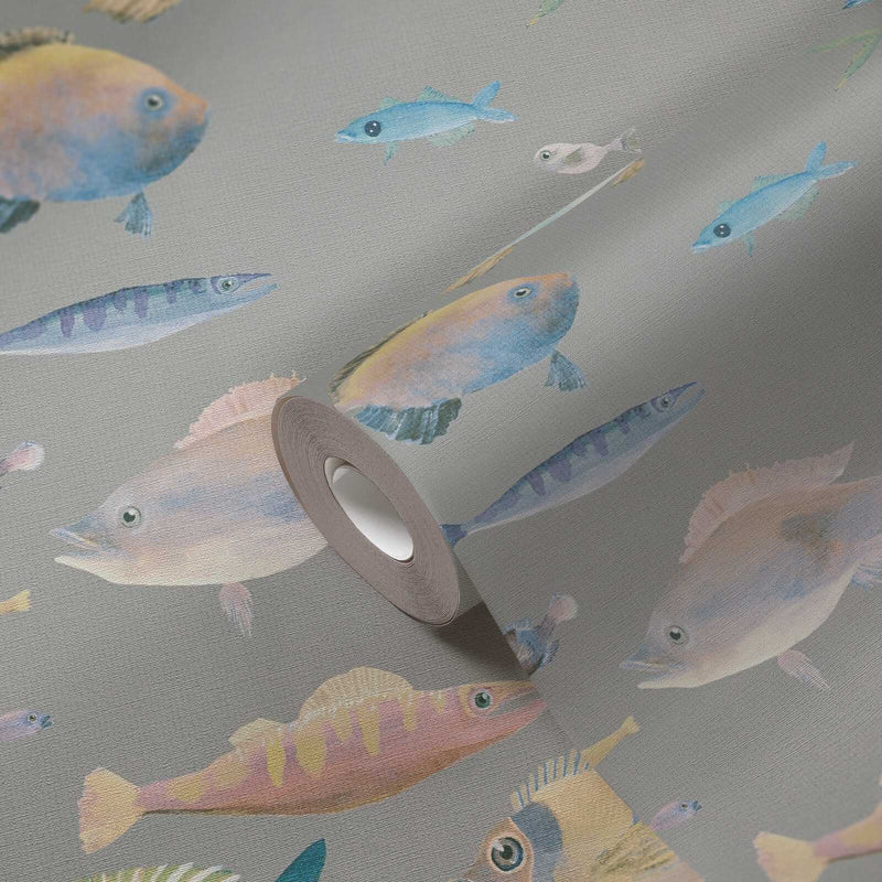 School's Out - fish wallpaper, grey