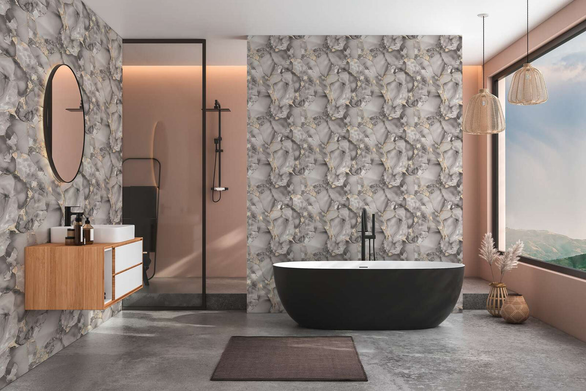 Aurum Gilded Marble Vinyl Wallpaper – Grey