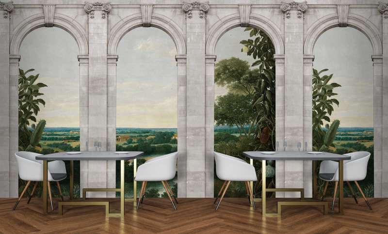 Castello Arches  - Green - Custom Sized Wallpaper Mural (per m2)
