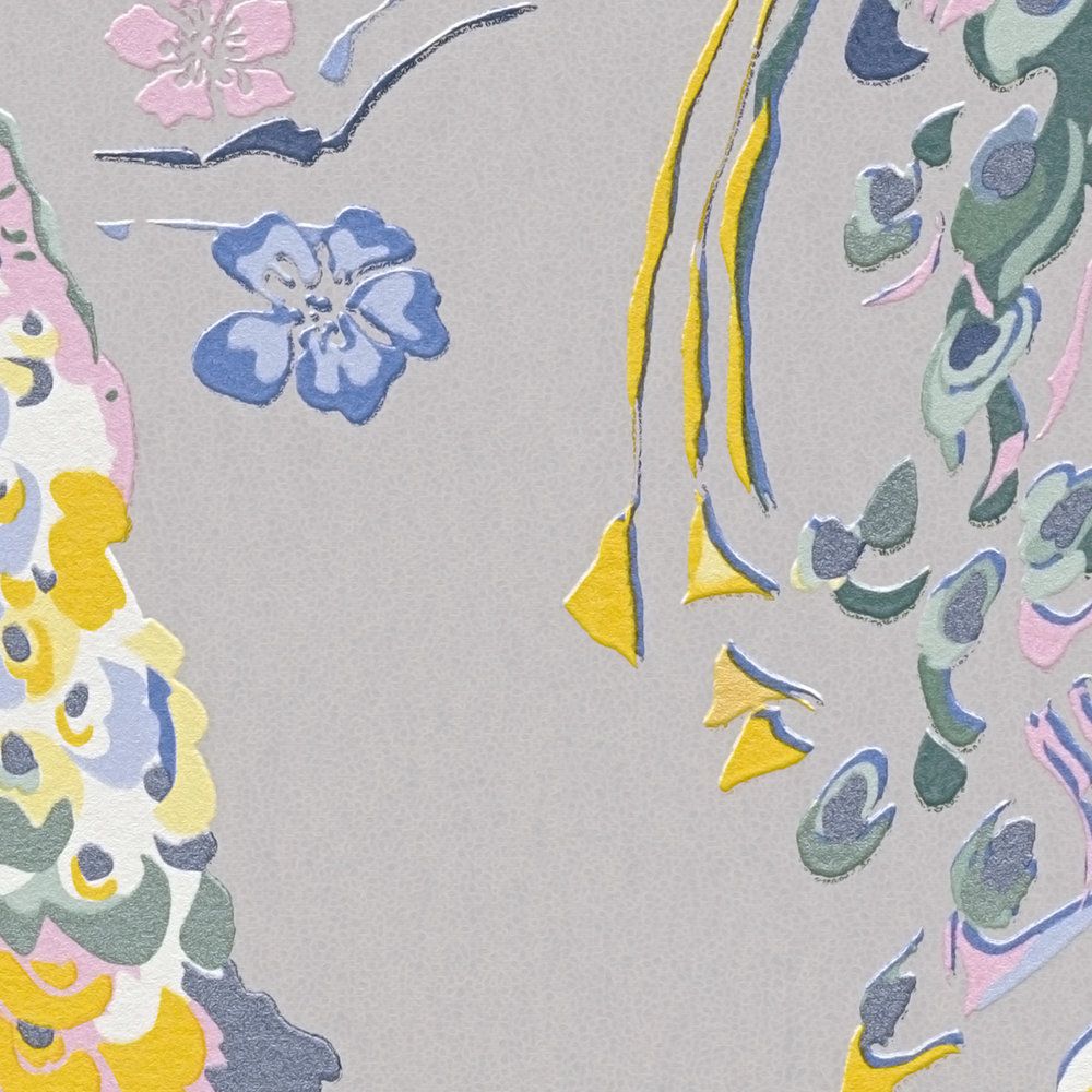 Majestic Peacock & Blossom Wallpaper - House of Turnowsky - Grey/Blue