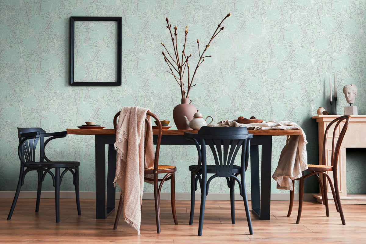 Metallic Monstera Fronds Wallpaper - House of Turnowsky - Turquoise